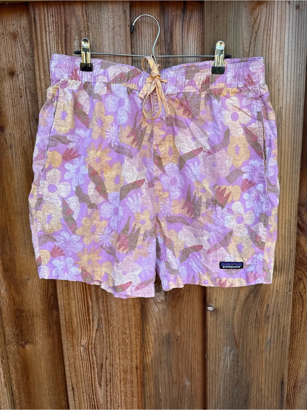 Patagonia Men’s Lavender and Tan Floral Swim Trunks